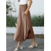 Women Elastic Waist Irregular Hem Side Fork Casual Skirts With Pocket