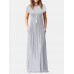 Short Sleeve Pocket Floor Length Solid Round Neck Maxi Dress