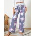 Plus Size Women Floral Printing Drawstring Waist Loose Casual Home Pajamas Pants