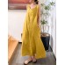 Solid Pocket Drawstring Sleeveless Cotton Casual Maxi Dress