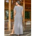 Round Neck Solid Pocket Loose Fit Short Sleeve Split Maxi Dress