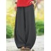 Solid Pocket Elastic Waist Cotton Casual Pants