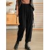 Women Corduroy Pleated Solid Elastic Waist Side Pockets Casual Pants