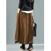 Women Corduroy Button Trim Elastic Waist Solid Retro Skirt With Pocket