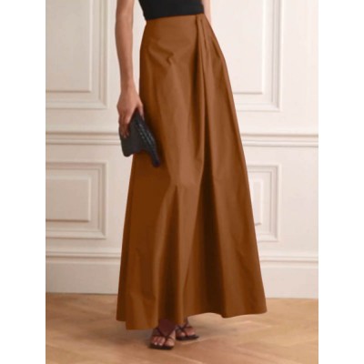 Pure Color High Waist Side Zipper Simple Women Casual Skirts