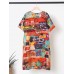 Abstract Painted Pocket Round Neck Short Sleeve Loose Midi Dress