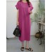 Leisure Solid Slit Hem Round Neck Short Sleeve Midi Dress