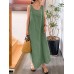 Solid Pocket Drawstring Sleeveless Cotton Casual Maxi Dress