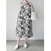 Flower Print Pocket Round Neck Sleeveless Casual Midi Dress